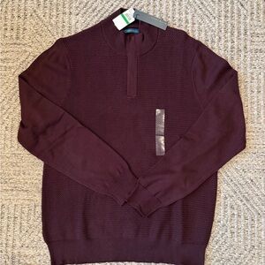 Perry Ellis Men's Dark Burgundy 1/4 Zip-Up Sweater